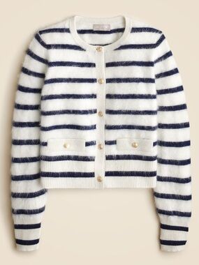 J Crew Brushed Cashmere Fitted Cardigan in Stripe Size S NWT
